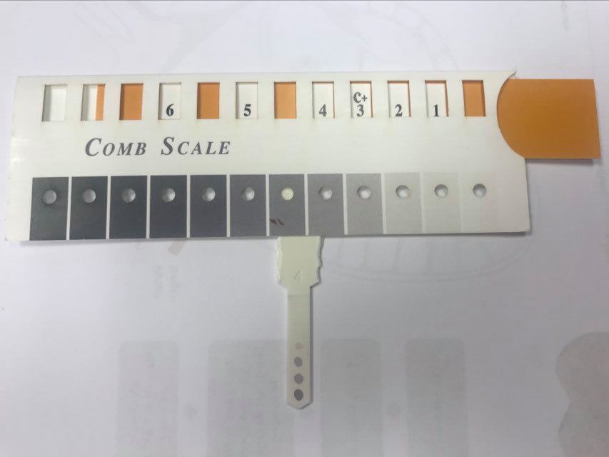 De Comb Scale: een kaart met een grijswaardenschaal van 0 tot 6